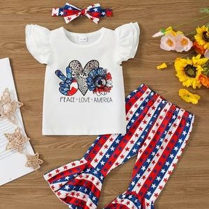 Boutique Ruffle 4th of July outfit Peace Love America sunflower